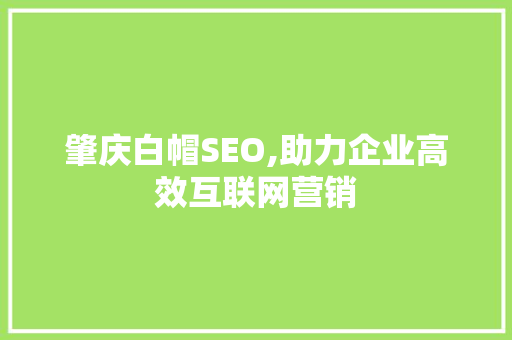 肇庆白帽SEO,助力企业高效互联网营销 神马SEO