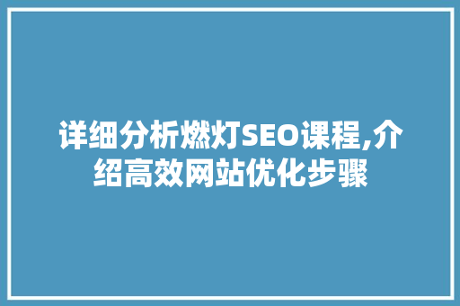 详细分析燃灯SEO课程,介绍高效网站优化步骤
