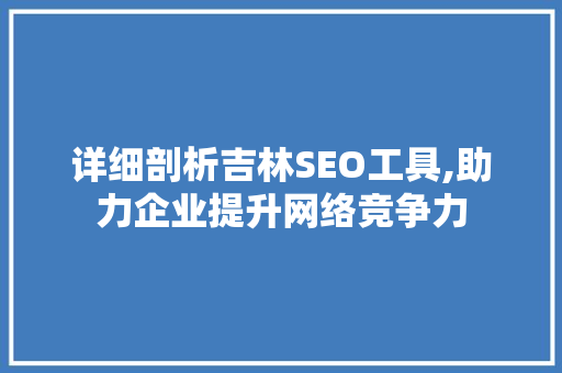 详细剖析吉林SEO工具,助力企业提升网络竞争力 GoogleSEO