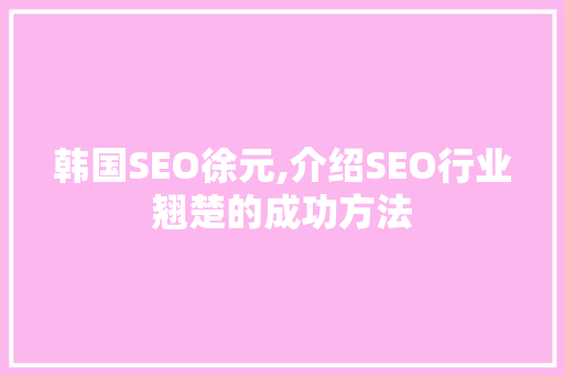 韩国SEO徐元,介绍SEO行业翘楚的成功方法