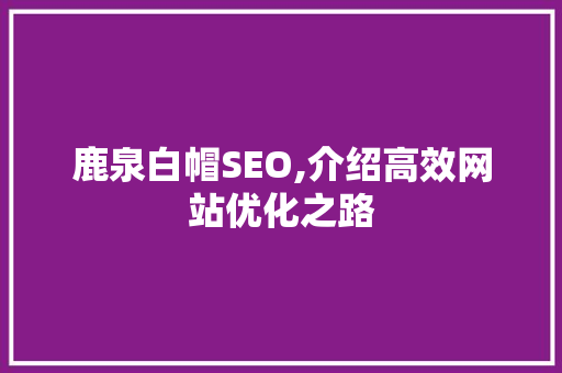 鹿泉白帽SEO,介绍高效网站优化之路 搜狗SEO