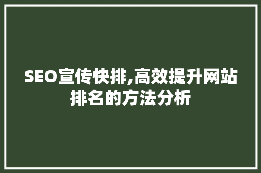 SEO宣传快排,高效提升网站排名的方法分析 百度SEO