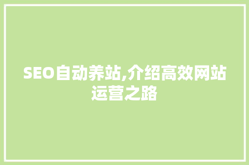 SEO自动养站,介绍高效网站运营之路