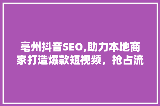 亳州抖音SEO,助力本地商家打造爆款短视频，抢占流量红利