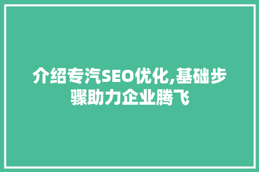 介绍专汽SEO优化,基础步骤助力企业腾飞 神马SEO