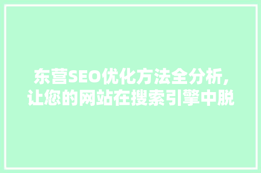 东营SEO优化方法全分析,让您的网站在搜索引擎中脱颖而出 神马SEO