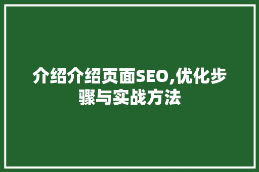 介绍介绍页面SEO,优化步骤与实战方法
