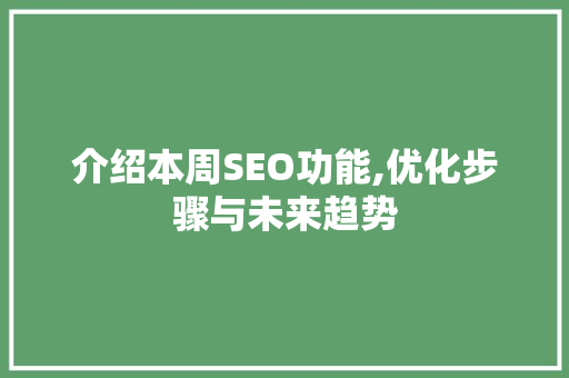 介绍本周SEO功能,优化步骤与未来趋势 必应SEO