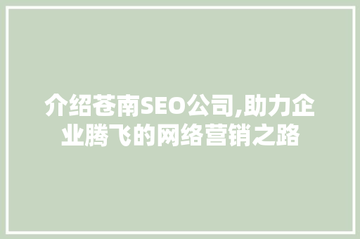 介绍苍南SEO公司,助力企业腾飞的网络营销之路