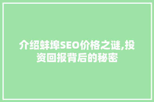 介绍蚌埠SEO价格之谜,投资回报背后的秘密 必应SEO