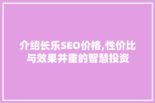 介绍长乐SEO价格,性价比与效果并重的智慧投资
