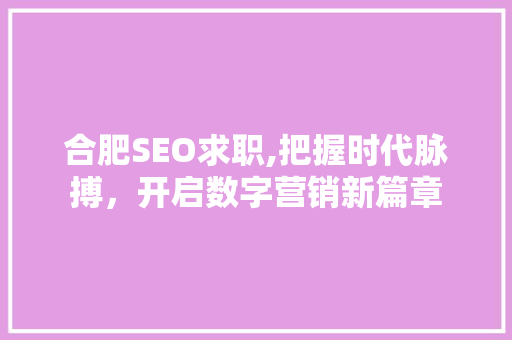 合肥SEO求职,把握时代脉搏，开启数字营销新篇章