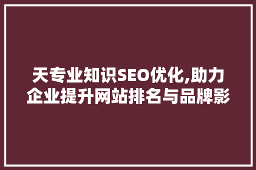 天专业知识SEO优化,助力企业提升网站排名与品牌影响力