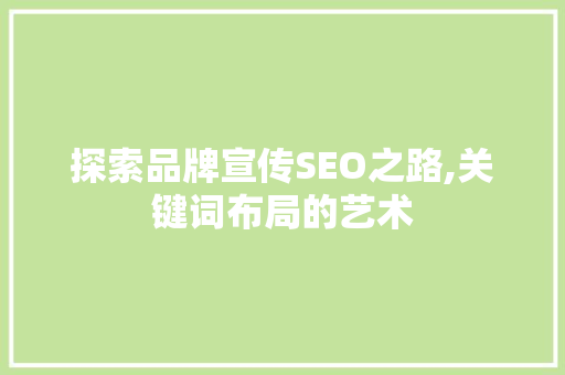 探索品牌宣传SEO之路,关键词布局的艺术 神马SEO