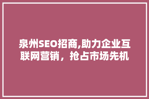 泉州SEO招商,助力企业互联网营销，抢占市场先机 搜狗SEO