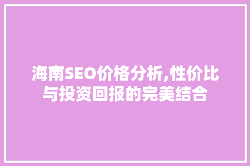 海南SEO价格分析,性价比与投资回报的完美结合