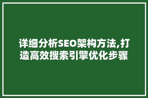 详细分析SEO架构方法,打造高效搜索引擎优化步骤