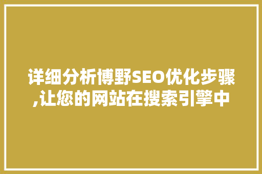 详细分析博野SEO优化步骤,让您的网站在搜索引擎中脱颖而出