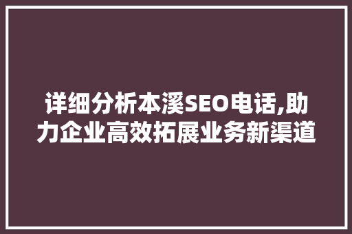 详细分析本溪SEO电话,助力企业高效拓展业务新渠道