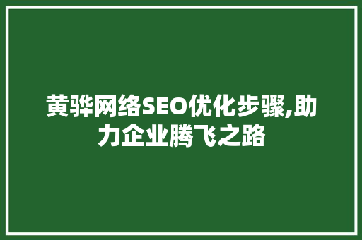 黄骅网络SEO优化步骤,助力企业腾飞之路