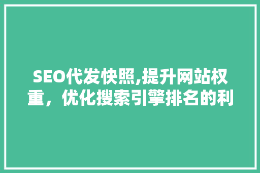 SEO代发快照,提升网站权重，优化搜索引擎排名的利器 搜狗SEO