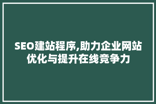 SEO建站程序,助力企业网站优化与提升在线竞争力 神马SEO