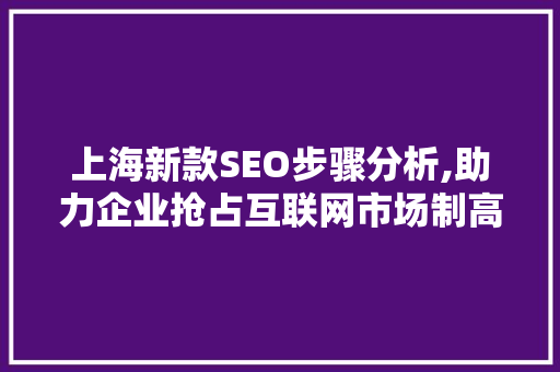 上海新款SEO步骤分析,助力企业抢占互联网市场制高点