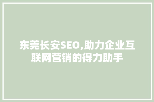 东莞长安SEO,助力企业互联网营销的得力助手