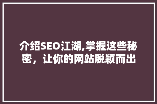介绍SEO江湖,掌握这些秘密，让你的网站脱颖而出