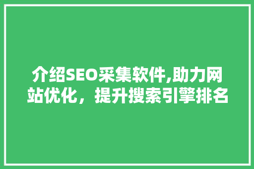 介绍SEO采集软件,助力网站优化，提升搜索引擎排名
