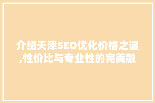 介绍天津SEO优化价格之谜,性价比与专业性的完美融合