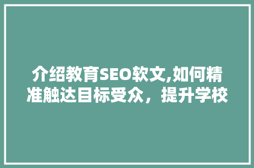 介绍教育SEO软文,如何精准触达目标受众，提升学校品牌影响力