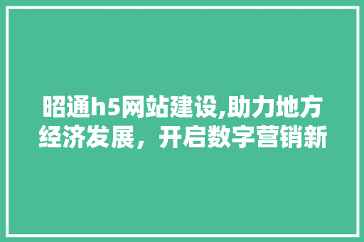 昭通h5网站建设,助力地方经济发展，开启数字营销新篇章 神马SEO