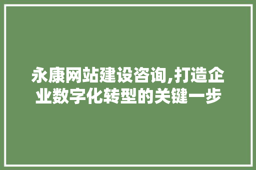 永康网站建设咨询,打造企业数字化转型的关键一步
