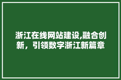 浙江在线网站建设,融合创新，引领数字浙江新篇章