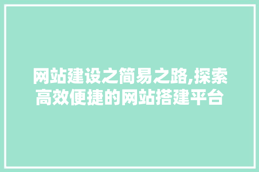 网站建设之简易之路,探索高效便捷的网站搭建平台