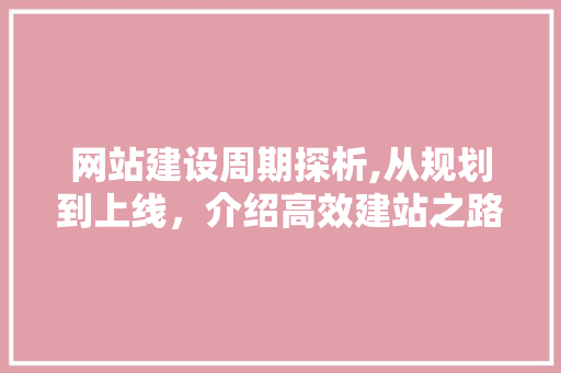 网站建设周期探析,从规划到上线，介绍高效建站之路
