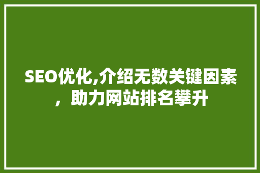 SEO优化,介绍无数关键因素，助力网站排名攀升 搜狗SEO