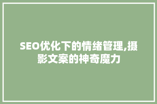 SEO优化下的情绪管理,摄影文案的神奇魔力 神马SEO