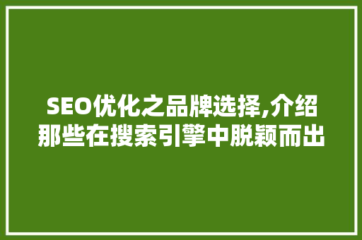 SEO优化之品牌选择,介绍那些在搜索引擎中脱颖而出的佼佼者 搜狗SEO