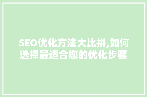 SEO优化方法大比拼,如何选择最适合您的优化步骤 必应SEO