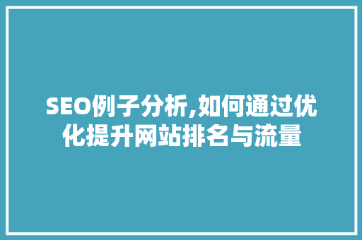 SEO例子分析,如何通过优化提升网站排名与流量 神马SEO