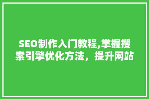 SEO制作入门教程,掌握搜索引擎优化方法，提升网站排名 神马SEO