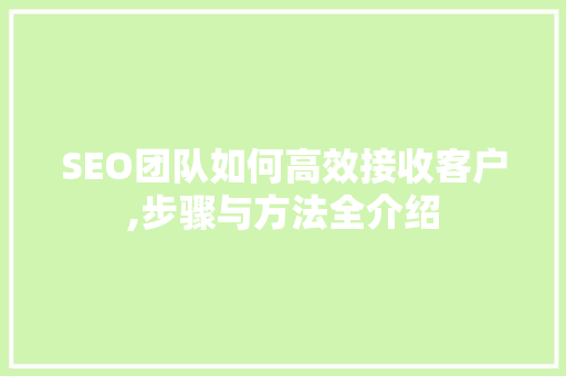 SEO团队如何高效接收客户,步骤与方法全介绍
