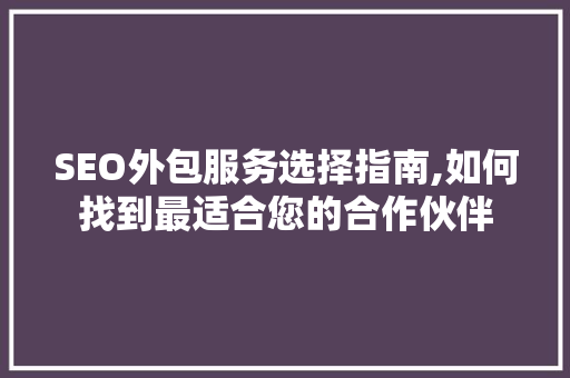 SEO外包服务选择指南,如何找到最适合您的合作伙伴 神马SEO
