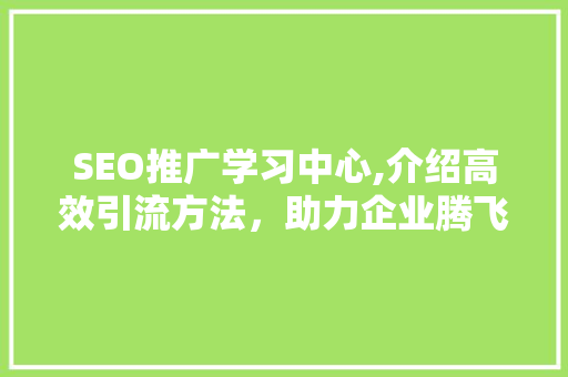 SEO推广学习中心,介绍高效引流方法，助力企业腾飞 百度SEO
