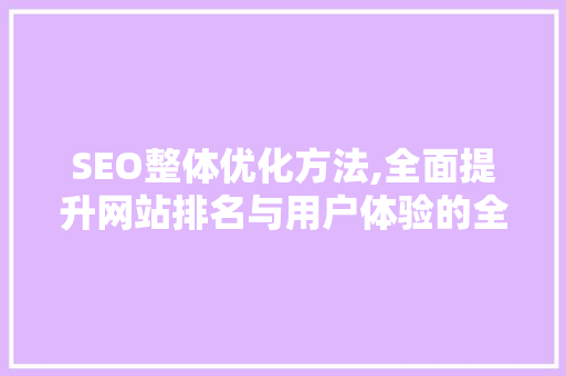 SEO整体优化方法,全面提升网站排名与用户体验的全方位步骤