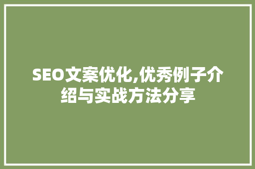 SEO文案优化,优秀例子介绍与实战方法分享 百度SEO