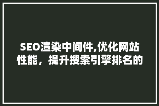SEO渲染中间件,优化网站性能，提升搜索引擎排名的利器 神马SEO