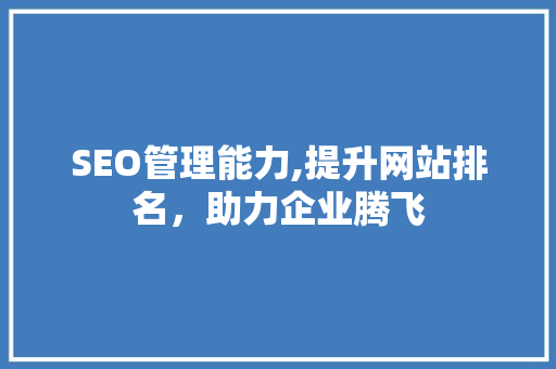 SEO管理能力,提升网站排名，助力企业腾飞 神马SEO